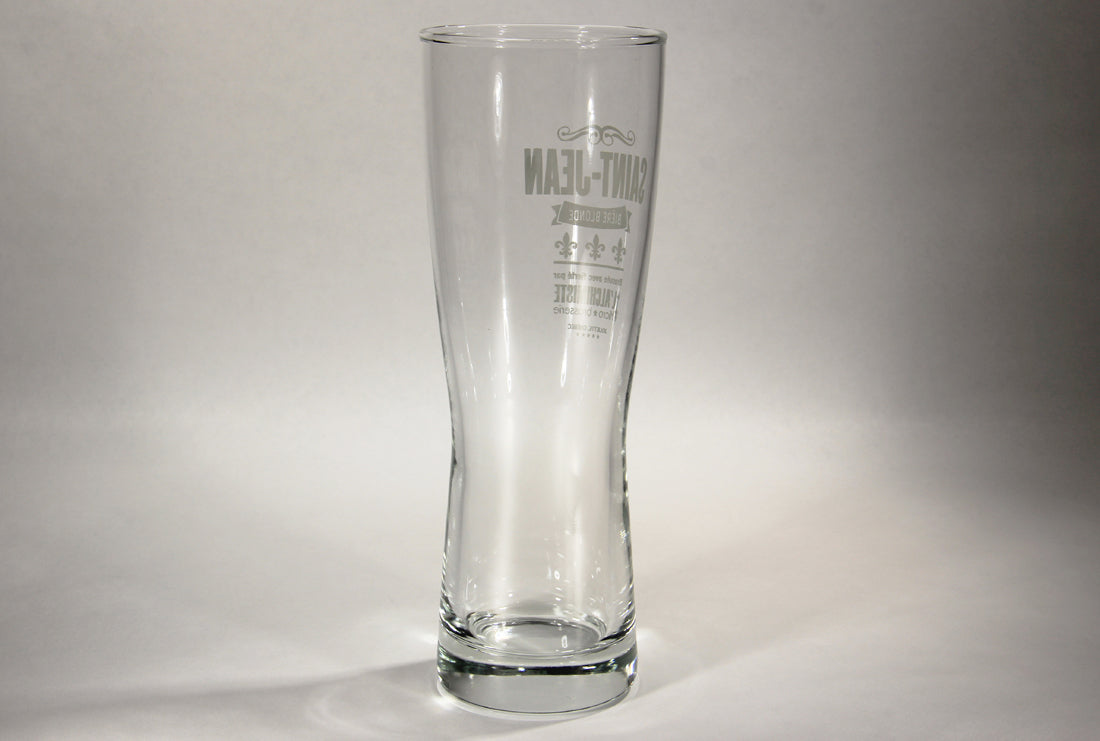 St Jean L'Alchimiste Brewery Pilsner Glass Canada Quebec Lys Flowers Logo L002190