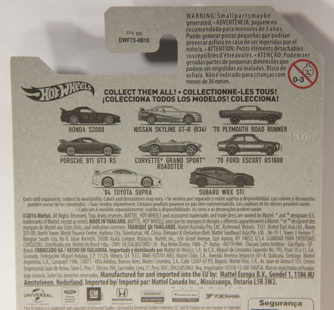 Hot Wheels 2016 Die-Cast '70 Plymouth Road Runner Fast & Furious #3/8 L002271