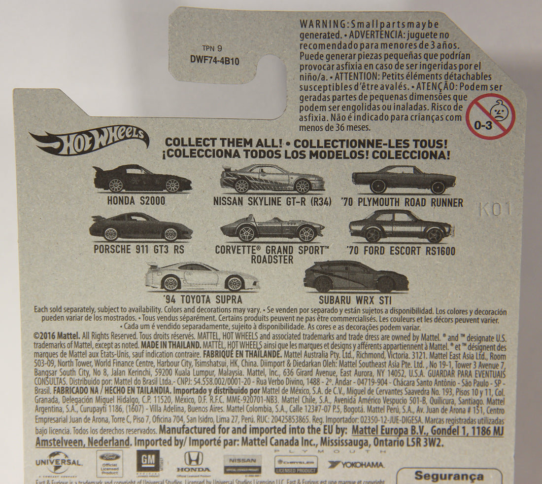 Hot Wheels 2016 Die-Cast Porsche 911 GT3 RS Fast & Furious #4/8 L002272