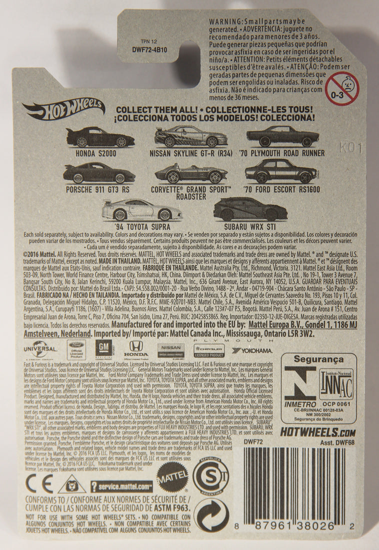 Hot Wheels 2016 Die-Cast Subaru WRX STI Fast & Furious #8/8 L002276