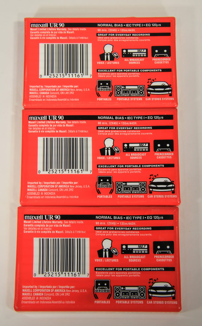 Maxwell UR 90 Blank Audio Cassette Tapes Normal Bias Set Of 3 New And Sealed L002523