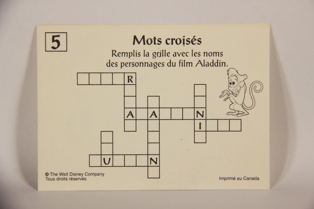 Aladdin 1993 Trading Card #5 Rajah Crossword Puzzle FRENCH Color-In Panini L004398