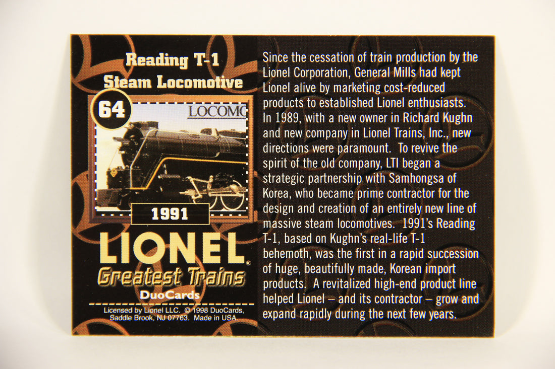 Lionel Greatest Trains 1998 Card #64 - 1991 Reading T-1 Steam Locomotive ENG L004513