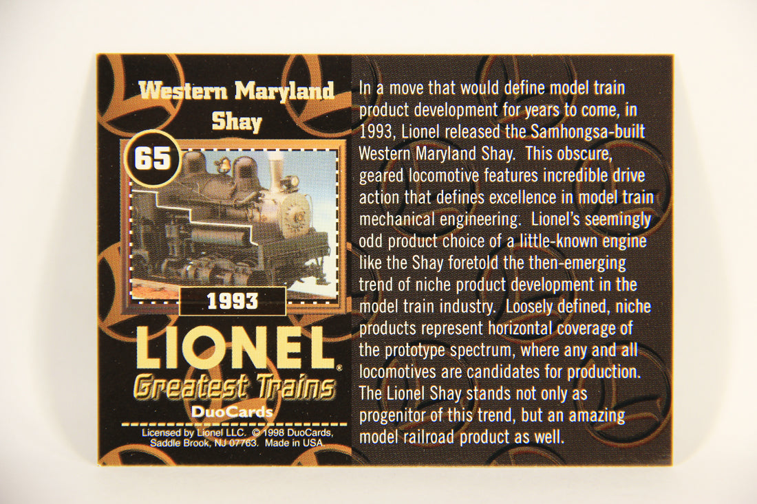 Lionel Greatest Trains 1998 Trading Card #65 - 1993 Western Maryland Shay ENG L004514