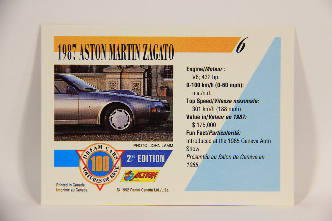 Dream Cars 2nd Edition 1992 Trading Card #6 - 1987 Aston Martin Zagato L004625