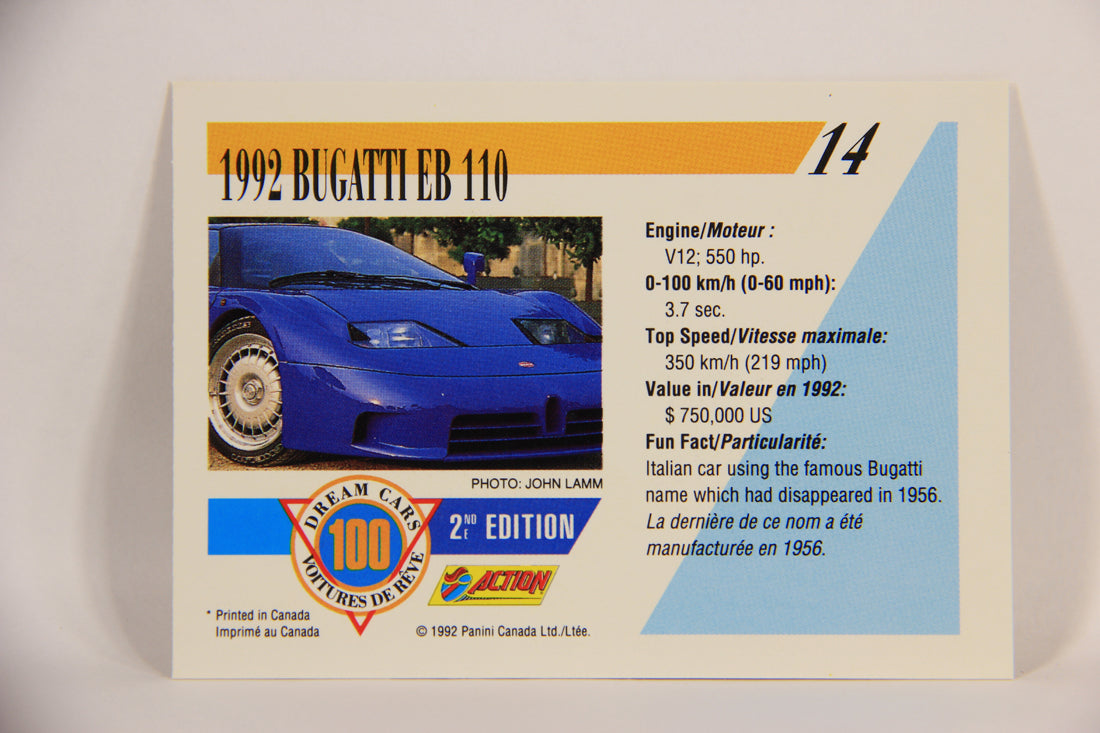 Dream Cars 2nd Edition 1992 Trading Card #14 - 1992 Bugatti EB 110 FR-ENG L004628