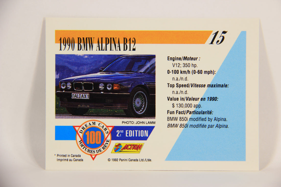 Dream Cars 2nd Edition 1992 Trading Card #15 - 1990 BMW Alpina B12 FR-ENG L004629