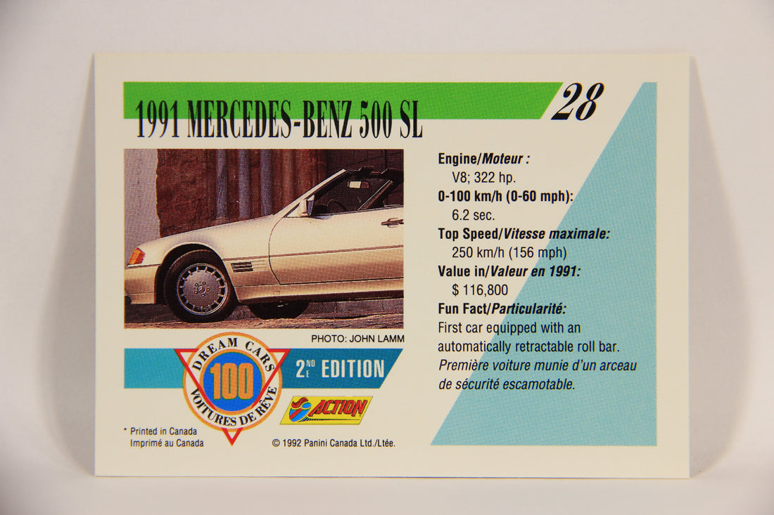 Dream Cars 2nd Edition 1992 Trading Card #28 - 1991 Mercedes-Benz 500 SL L004635