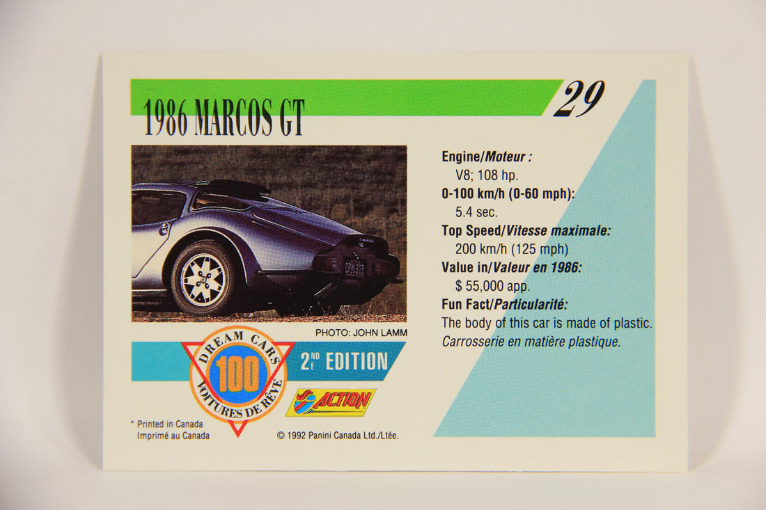 Dream Cars 2nd Edition 1992 Trading Card #29 - 1986 Marcos GT FR-ENG L004636