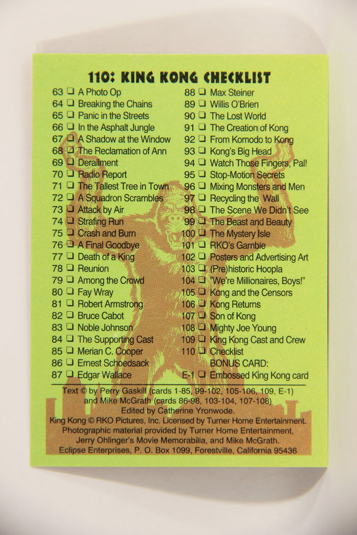 King Kong 60th Anniversary 1993 Trading Card #110 Checklist L007978
