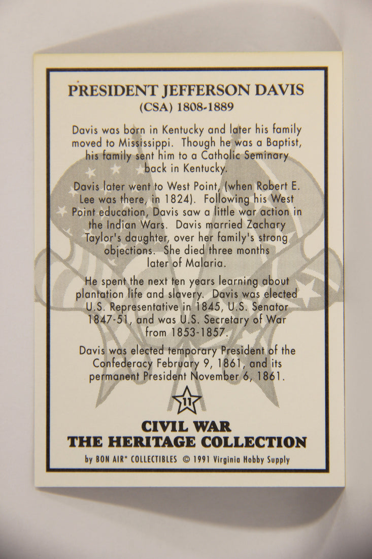 The Civil War Heritage Collection 1991 Trading Card #11 President Jefferson Davis L007989