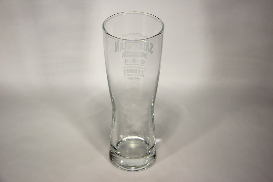 St Jean L'Alchimiste Brewery Pilsner Glass FR Box Can Quebec Lys Flowers Logo L009591