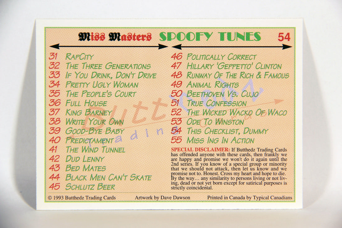 Spoofy Tunes 1993 Trading Card #54 Checklist L009926