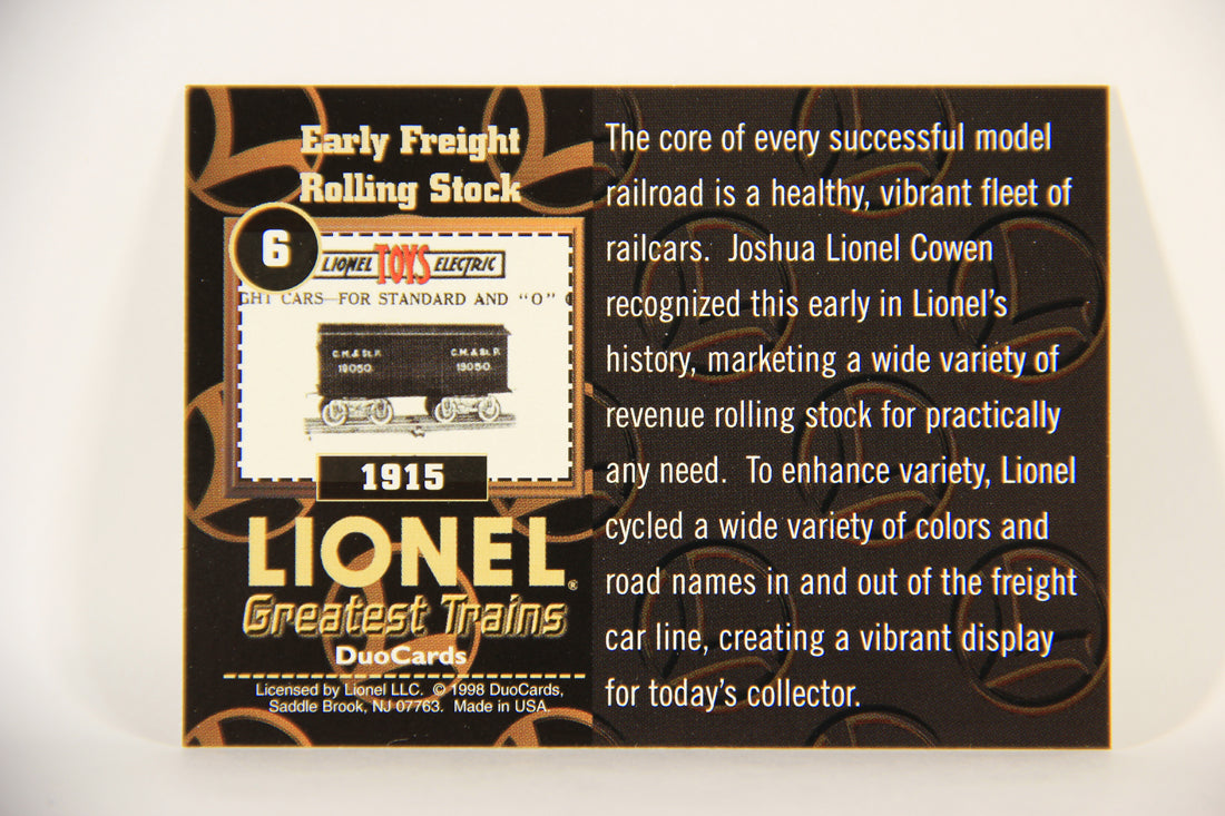 Lionel Greatest Trains 1998 Trading Card #6 - 1915 Early Freight Rolling Stock ENG L011234