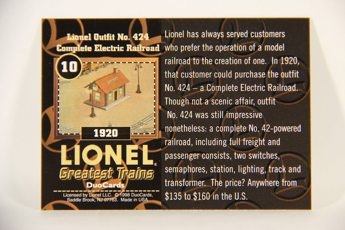 Lionel Greatest Trains 1998 Card #10 - 1920 Lionel Outfit No. 424 Complete Electric Railroad ENG L011238