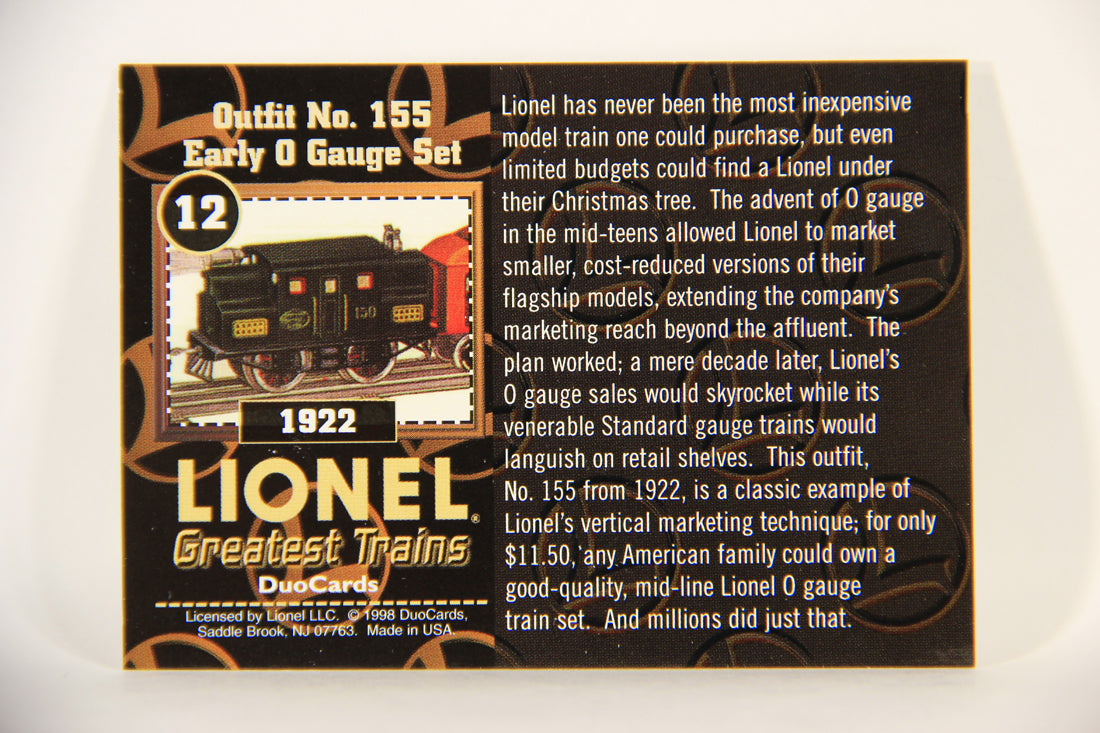 Lionel Greatest Trains 1998 Card #12 - 1922 Outfit No. 155 Early O Gauge Set ENG L011240