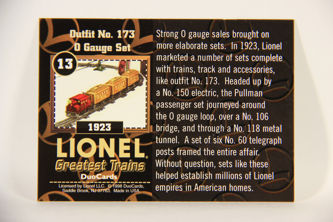 Lionel Greatest Trains 1998 Card #13 - 1923 Outfit No. 173 O Gauge Set ENG L011241