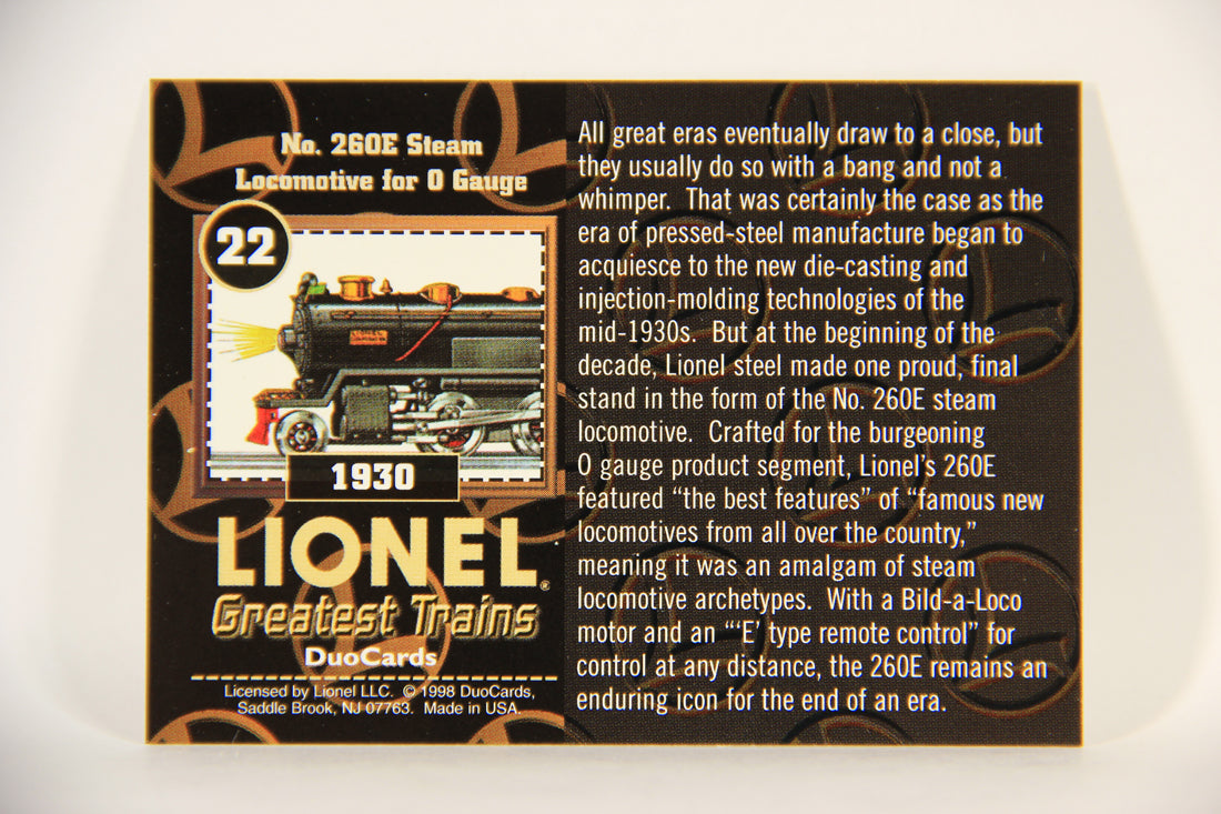 Lionel Greatest Trains 1998 Card #22 - 1930 No. 260E Steam Locomotive For O Gauge ENG L011250