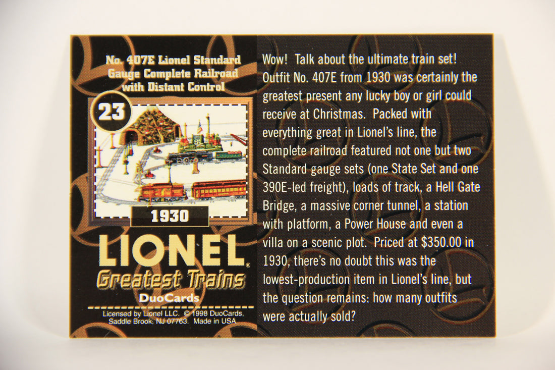 Lionel Greatest Trains 1998 Card #23 - 1930 No. 407E Lionel Standard Gauge Complete Railroad With Distant Control ENG L011251
