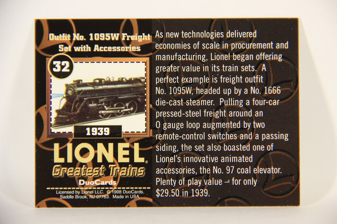 Lionel Greatest Trains 1998 Card #32 - 1939 Outfit No. 1095W Freight Set With Accessories ENG L011260