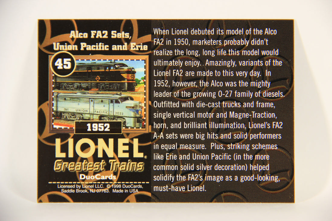 Lionel Greatest Trains 1998 Card #45 - 1952 Alco FA2 Sets Union Pacific And Erie ENG L011273