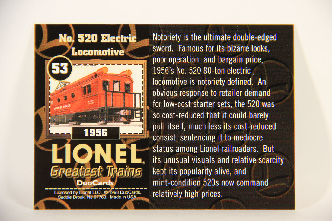 Lionel Greatest Trains 1998 Card #53 - 1956 No. 520 Electric Locomotive ENG L011281
