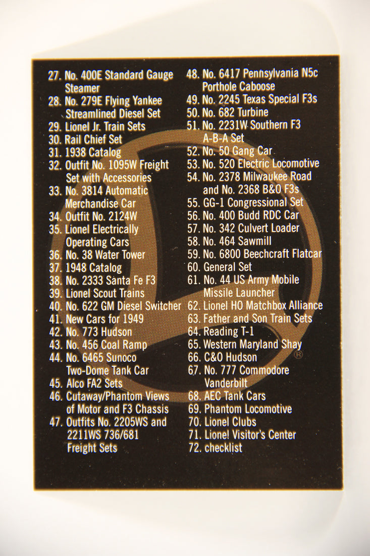 Lionel Greatest Trains 1998 Trading Card #72 Checklist ENG L011291