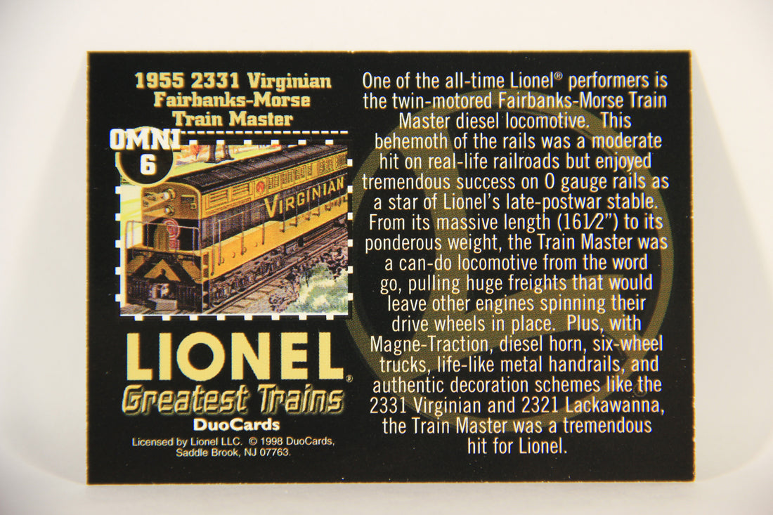 Lionel Greatest Trains 1998 Card Omni #6 - 1955 2331 Virginian Fairbanks-Morse Train Master ENG L011293