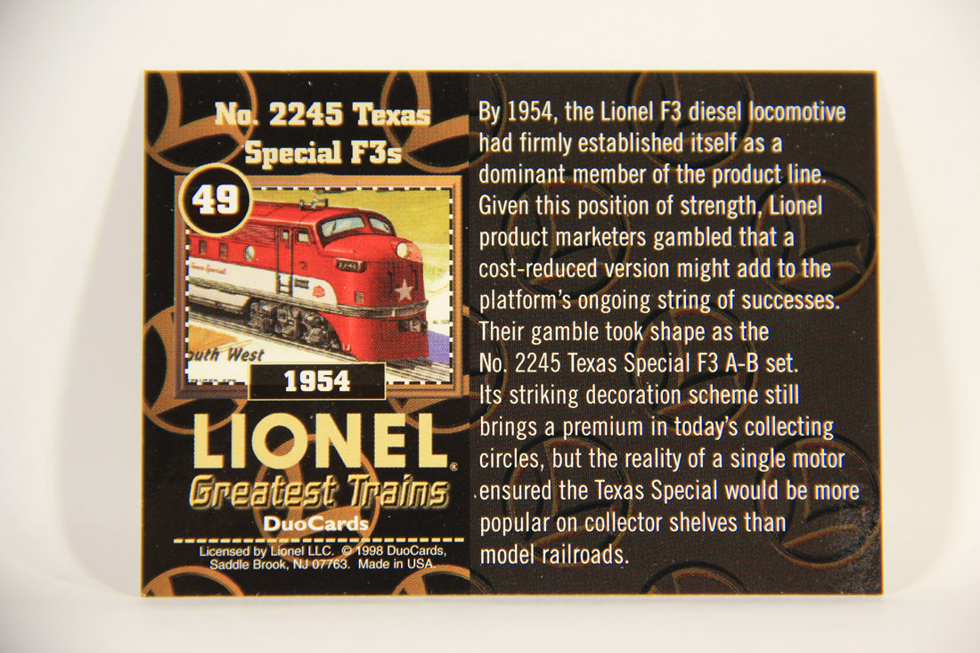 Lionel Greatest Trains 1998 Card #49 - 1954 No. 2245 Texas Special F3s ENG L012719