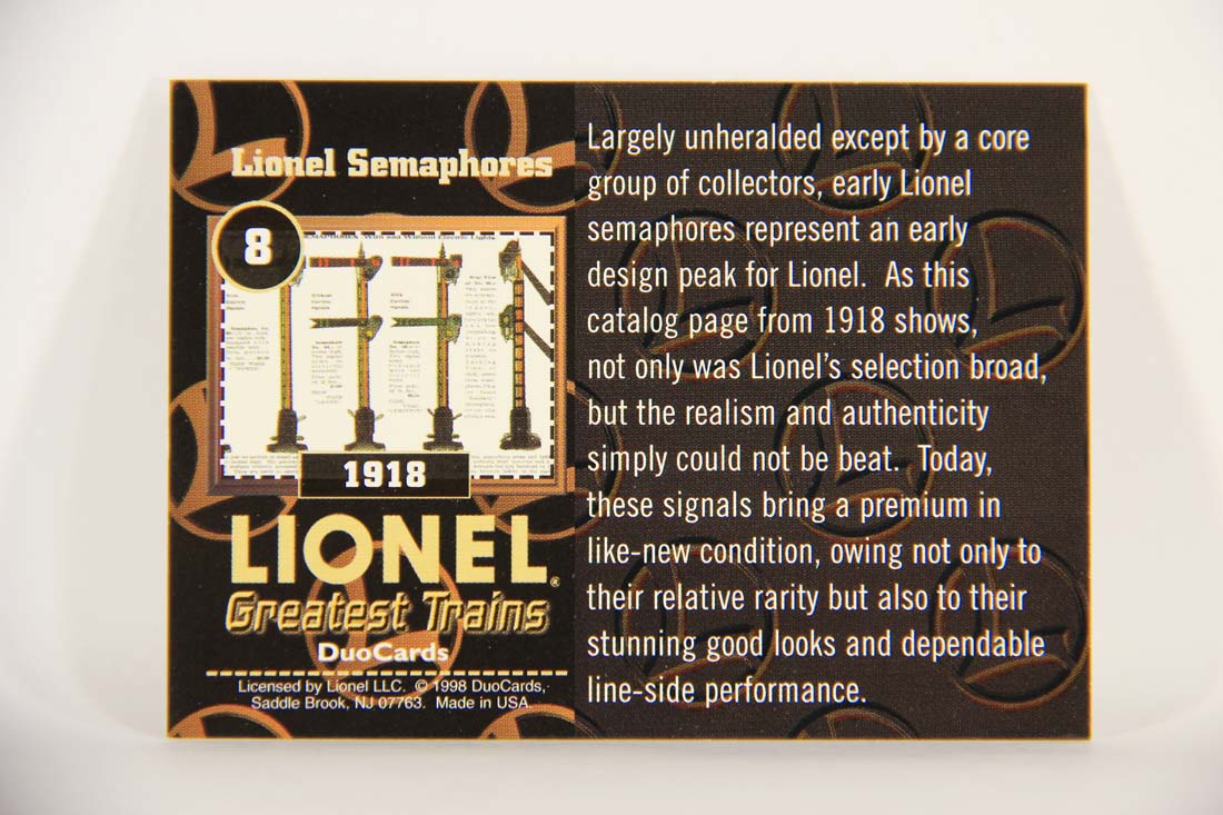 Lionel Greatest Trains 1998 Trading Card #8 - 1918 Lionel Semaphores ENG L013440