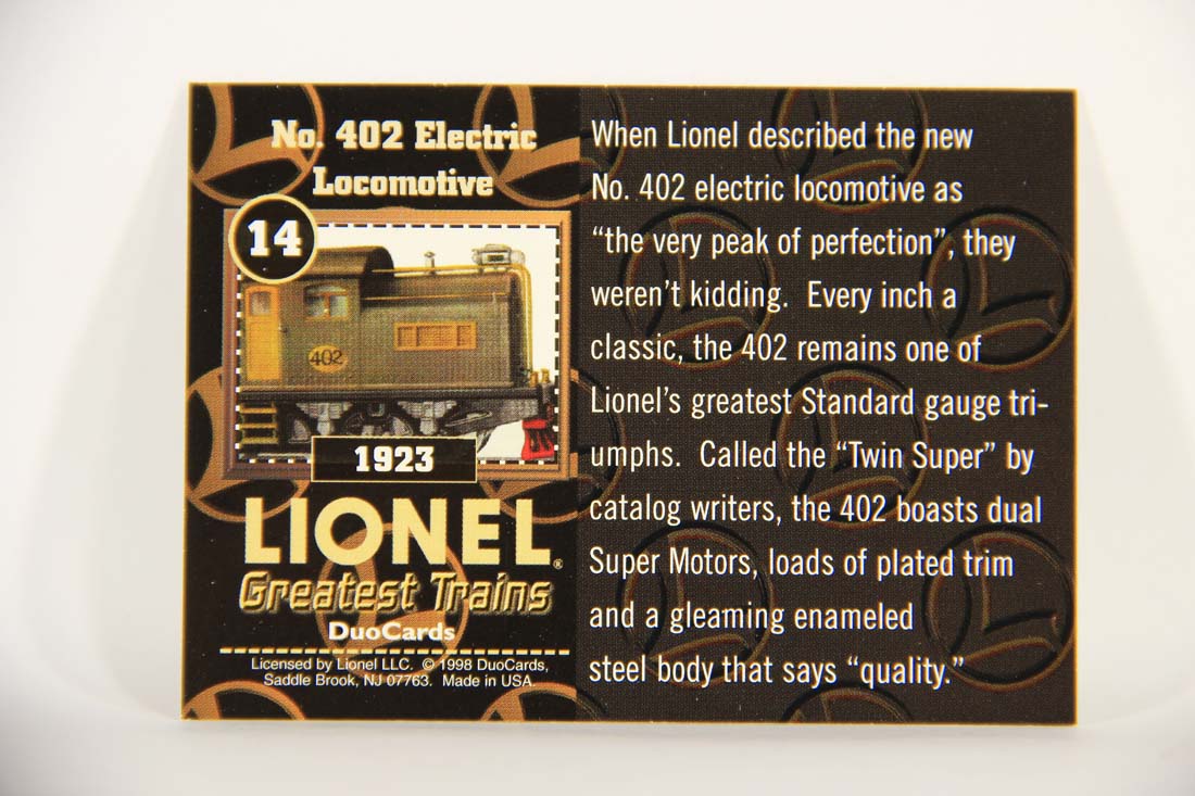 Lionel Greatest Trains 1998 Card #14 - 1923 No. 402 Electric Locomotive ENG L013441