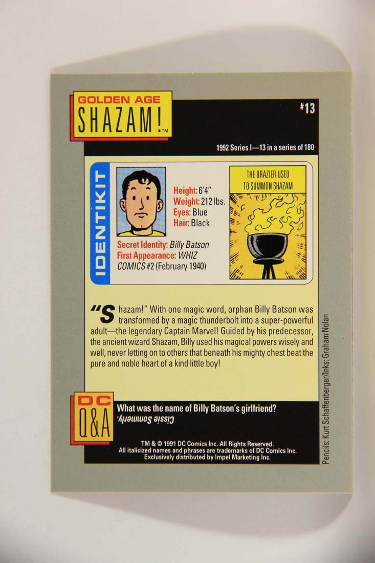 DC Cosmic 1991 Trading Card #13 The Brazier Used To Summon Shazam L013572