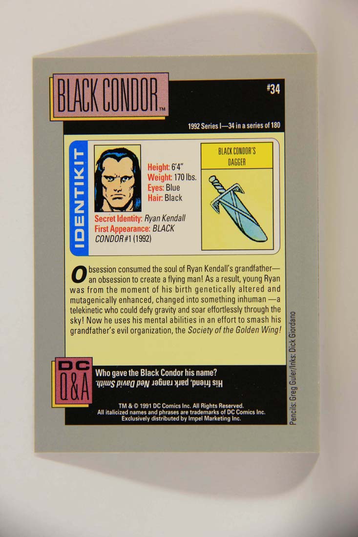 DC Cosmic 1991 Trading Card #34 Black Condor's Dagger L013593
