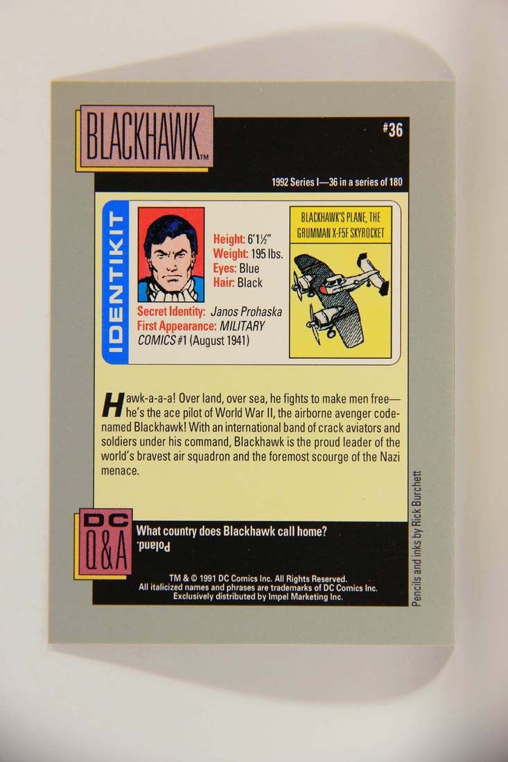 DC Cosmic 1991 Trading Card #36 Blackhawk's Plane The Grumman X-F5F Skyrocket L013595