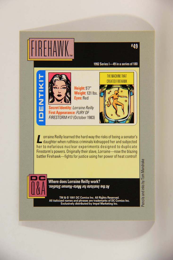 DC Cosmic 1991 Trading Card #49 The Machine That Created Firehawk L013608