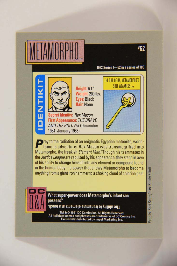 DC Cosmic 1991 Trading Card #62 The Orb Of Ra Metamorpho's Sole Weakness L013621