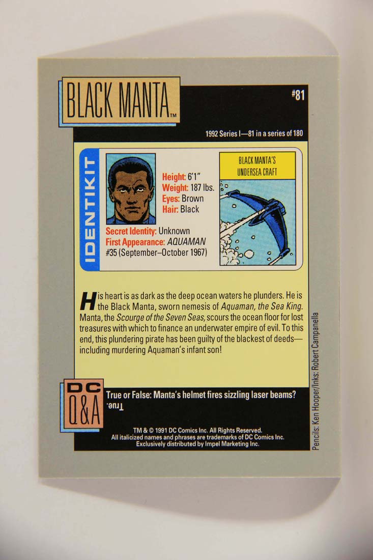 DC Cosmic 1991 Trading Card #81 Black Manta's Undersea Craft L013640