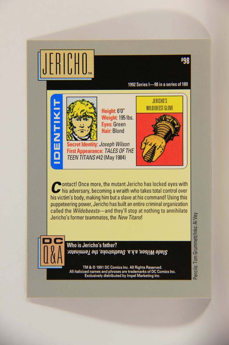 DC Cosmic 1991 Trading Card #98 Jericho's Wildebeest Glove L013657