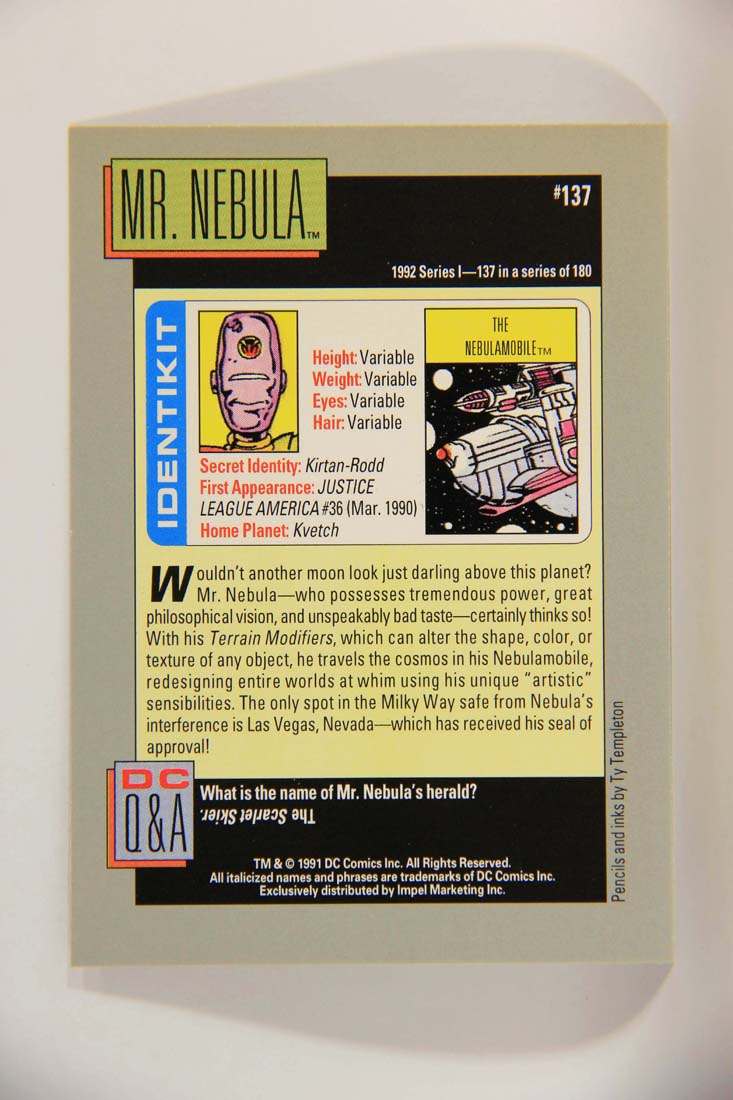 DC Cosmic 1991 Trading Card #137 The Nebulamobile L013696