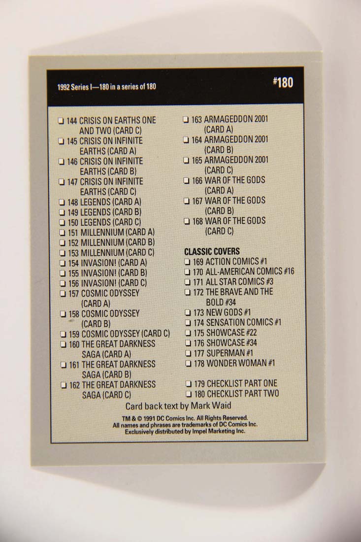 DC Cosmic 1991 Trading Card #180 Checklist Part Two L013739