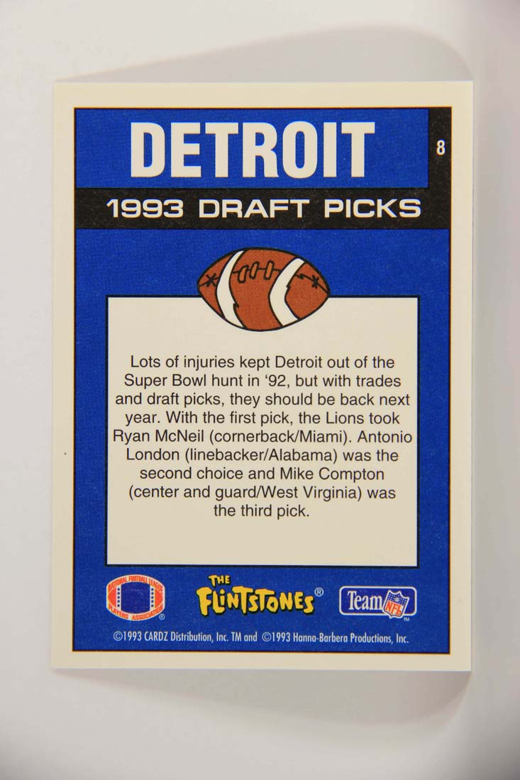 The Flintstones NFL 1993 Trading Card #8 Detroit Lions ENG L014203