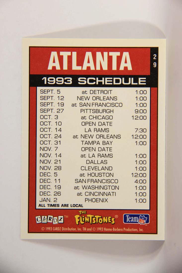 The Flintstones NFL 1993 Trading Card #29 Atlanta Falcons ENG L014224