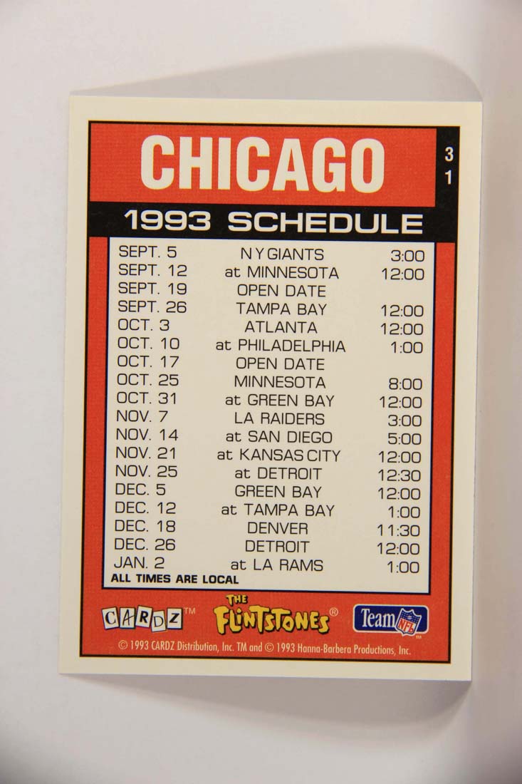 The Flintstones NFL 1993 Trading Card #31 Chicago Bears ENG L014226