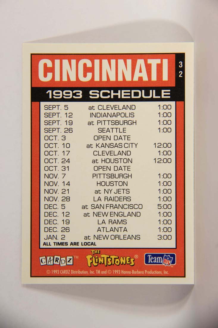 The Flintstones NFL 1993 Trading Card #32 Cincinnati Bengals ENG L014227