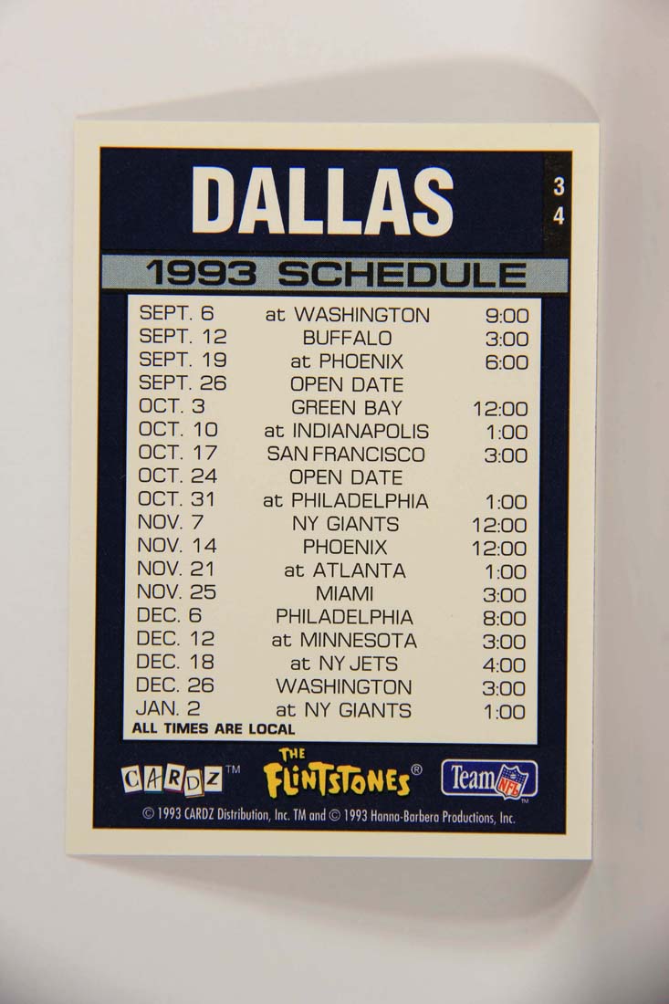 The Flintstones NFL 1993 Trading Card #34 Dallas Cowboys ENG L014229