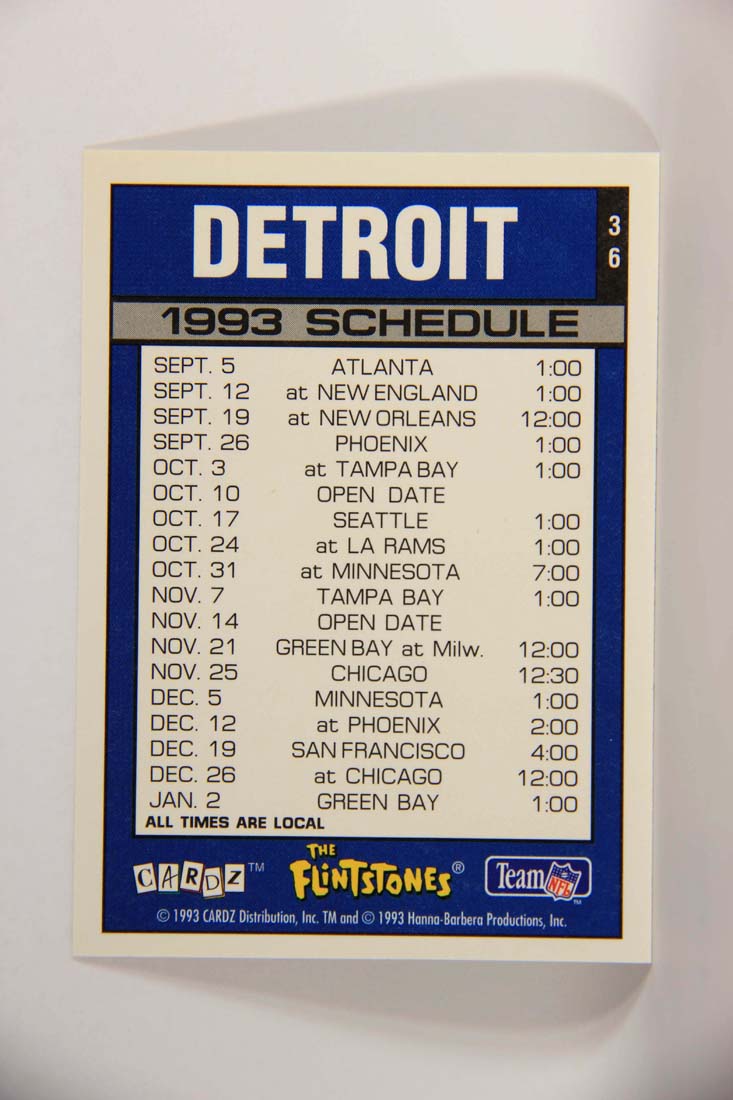 The Flintstones NFL 1993 Trading Card #36 Detroit Lions ENG L014231