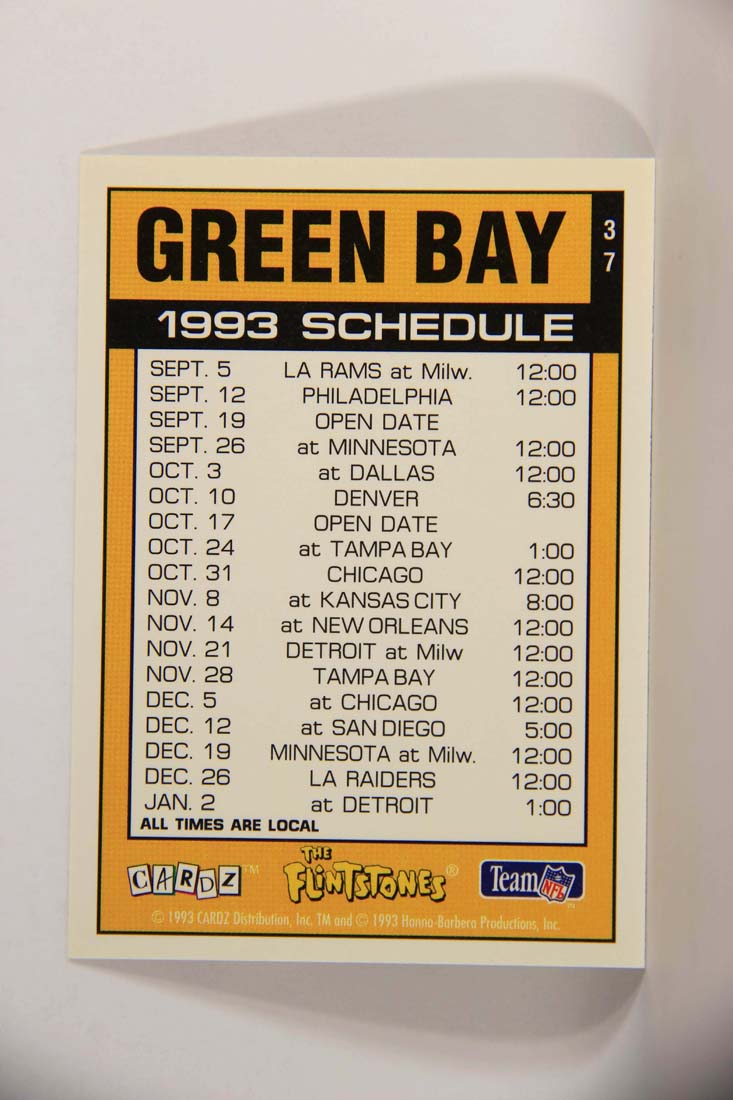 The Flintstones NFL 1993 Trading Card #37 Green Bay Packers ENG L014232