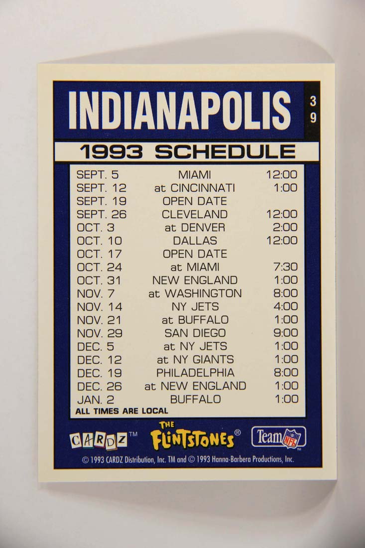 The Flintstones NFL 1993 Trading Card #39 Indianapolis Colts ENG L014234