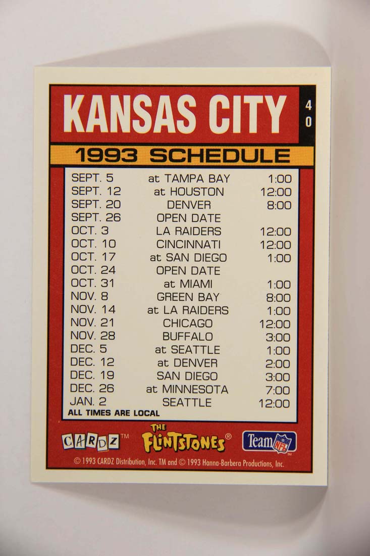 The Flintstones NFL 1993 Trading Card #40 Kansas City Chiefs ENG L014235