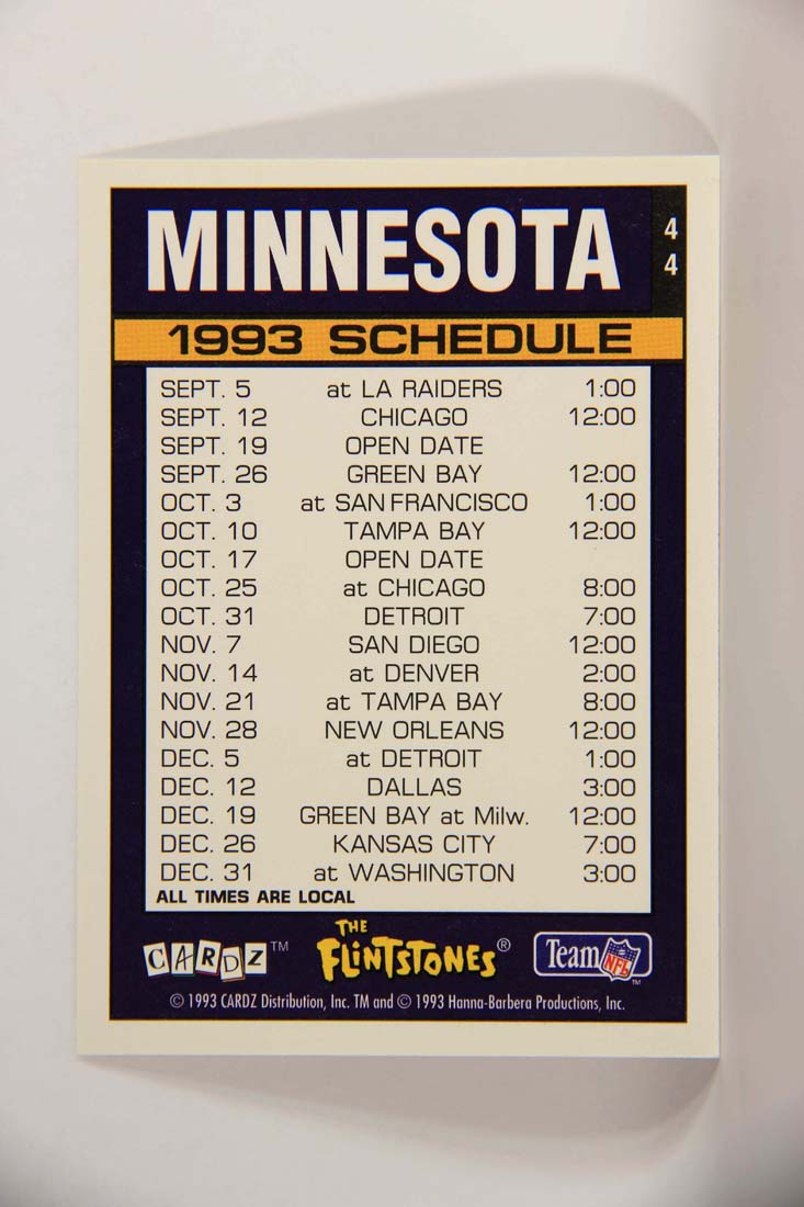 The Flintstones NFL 1993 Trading Card #44 Minnesota Vikings ENG L014239